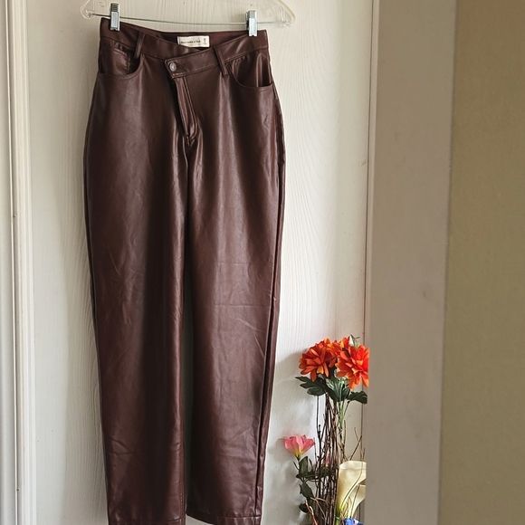 Abercrombie & Fitch | Brown Vegan Leather Straight Leg Pants - Picture 4 of 15